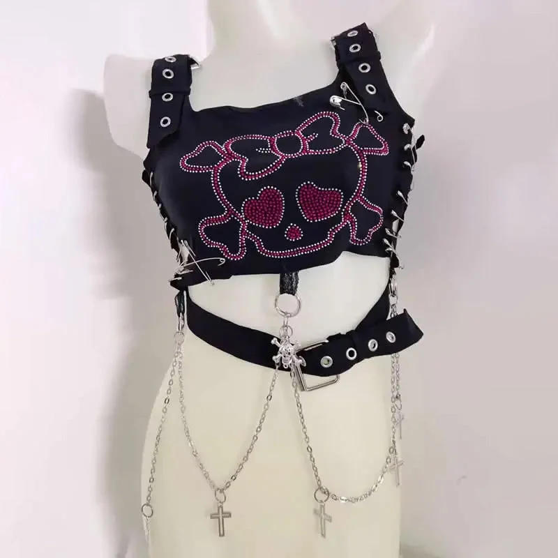 Goth square neck skull pattern top
