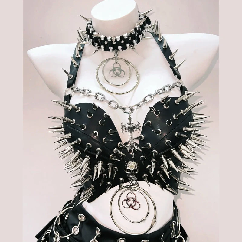 Gotische o-ring klinknagel metalen ketting PU leren bovenkant