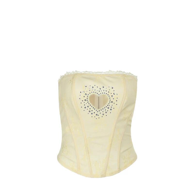 Y2K bustier tube top met kralen en hartjespatroon