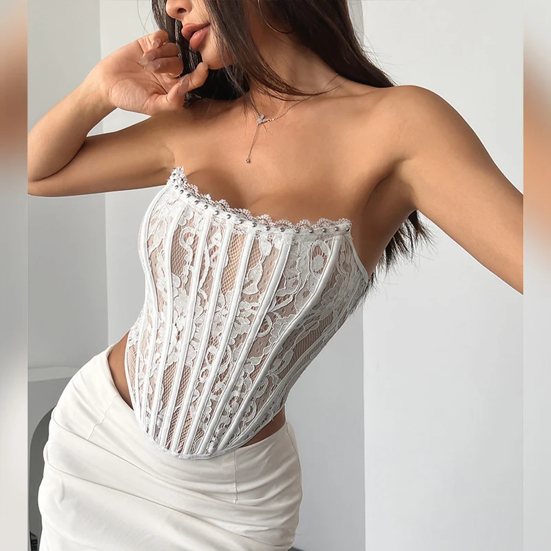 Fairycore lace backless tube top