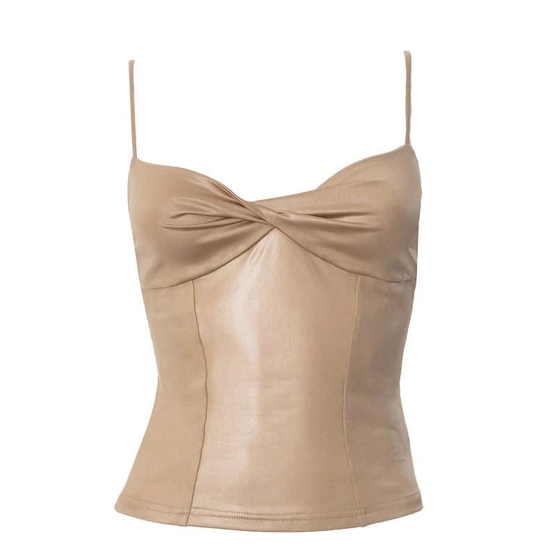 Goth PU leather ruched cami top