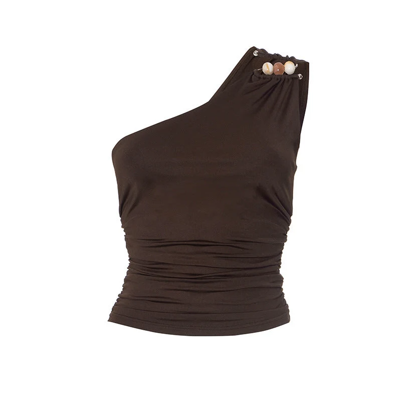 Grunge top met één schouder en kralenversiering