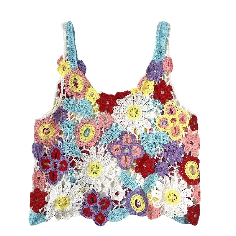 Fairycore gebreide camisole top met bloemenapplicaties
