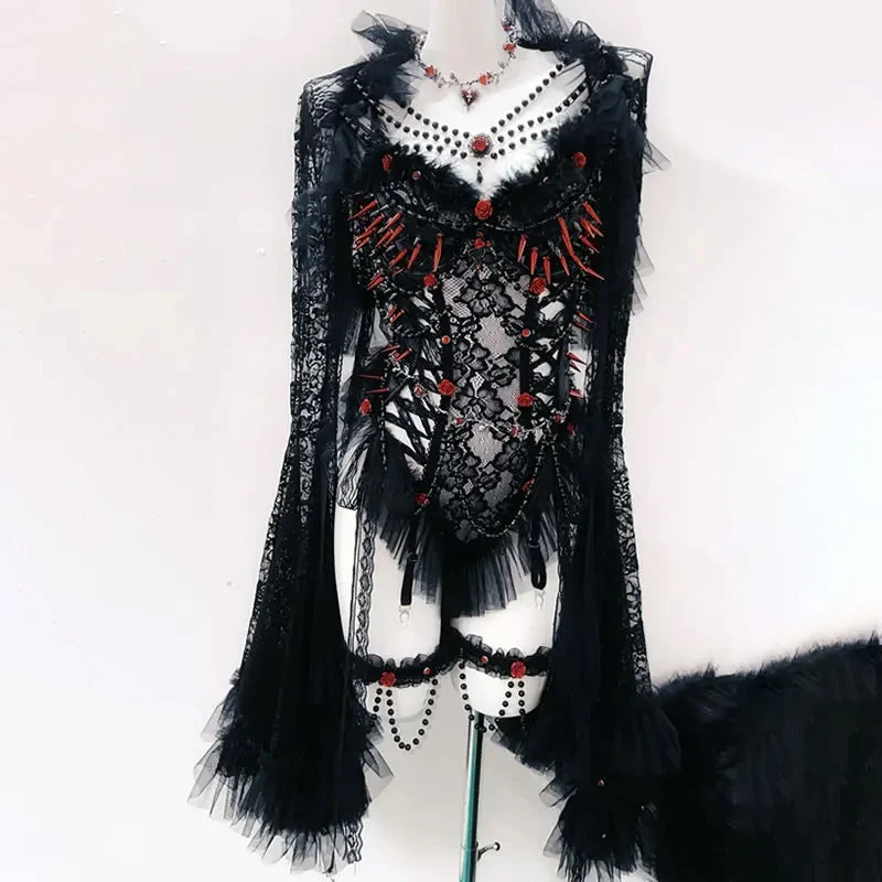 Fairycore long sleeve lace beaded top