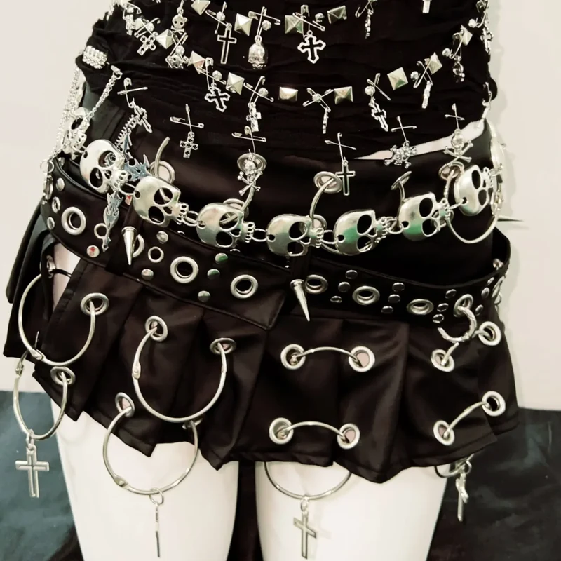 Goth skull applique PU leather tank top