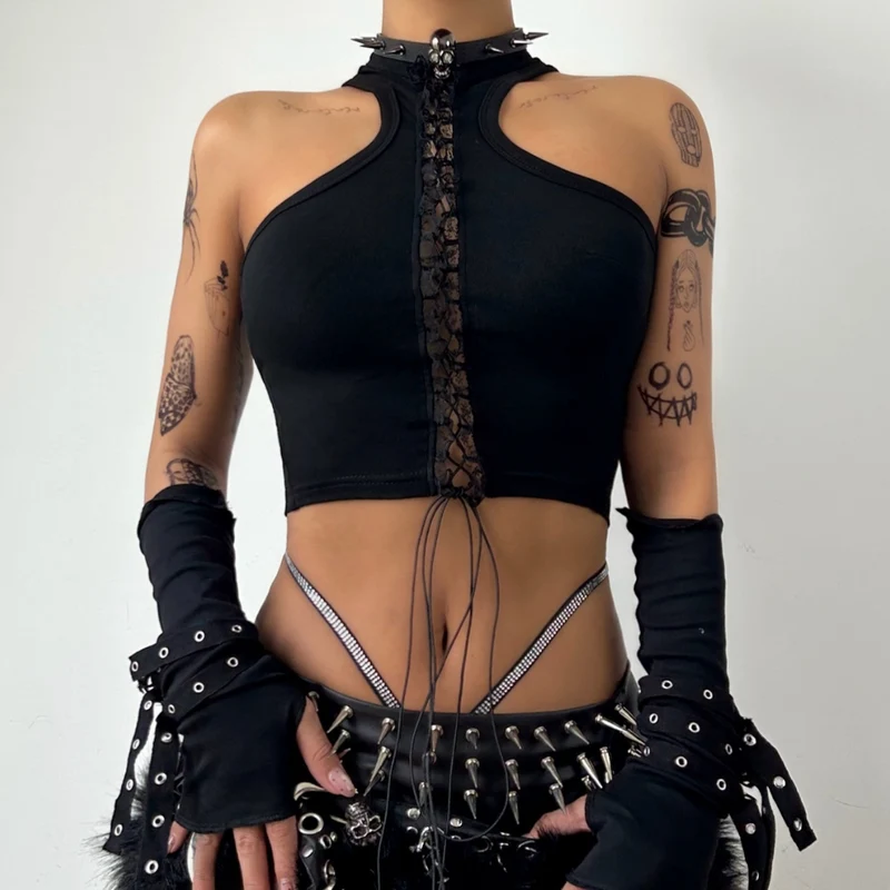 Fairycore lace up ruffle crop top
