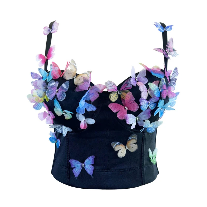 Y2K vlinderapplicatie rugloze camisole top
