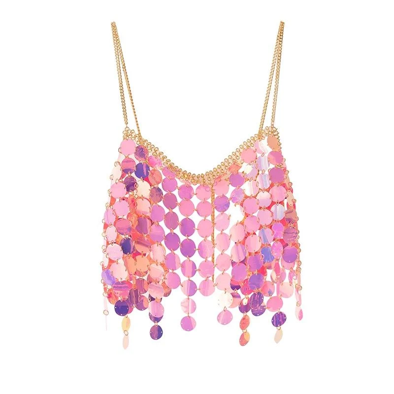 Cami-top met metalen ketting en glitter V-hals