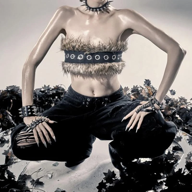 Grunge pluizige mouwloze tube top
