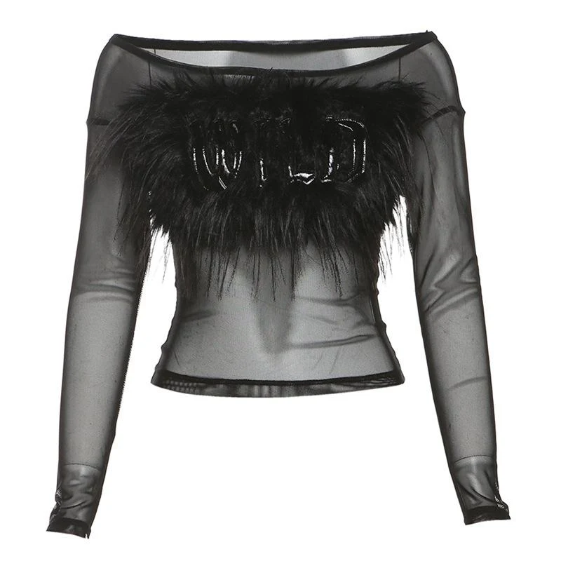Fairycore feather letter embroidery top