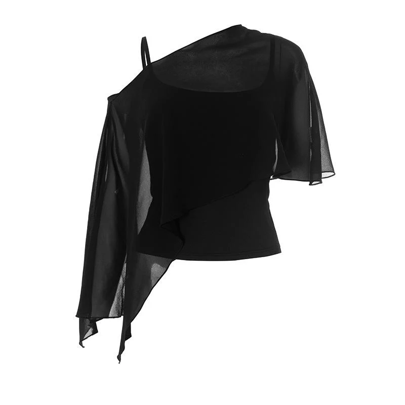 Goth u neck mesh shrug cami top