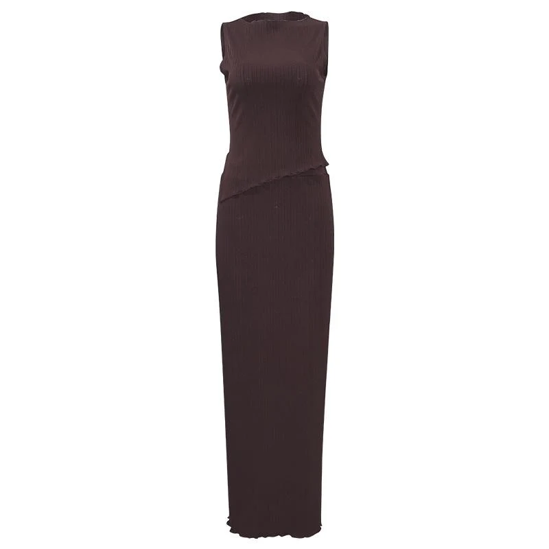 Grunge sleeveless knitted maxi skirt set