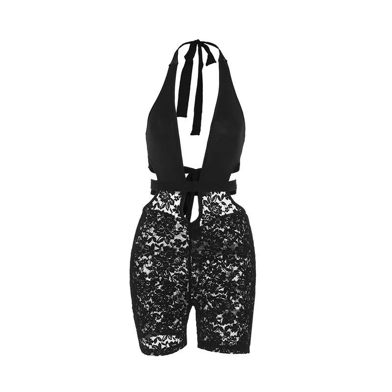Fairycore halter V-hals uitgeholde kanten romper