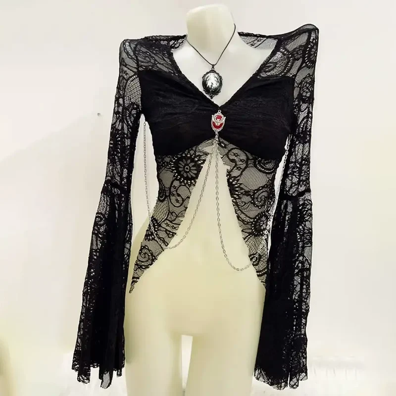 Fairycore long sleeve metal chain top