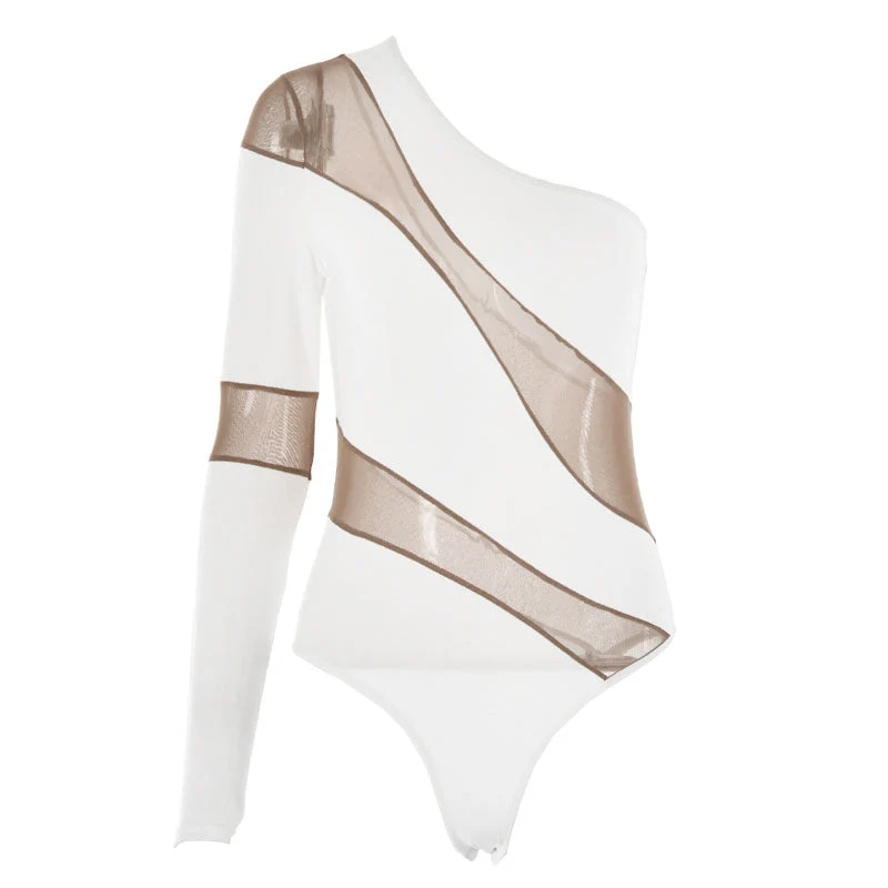Gotische, onregelmatige mesh-bodysuit met één schouder