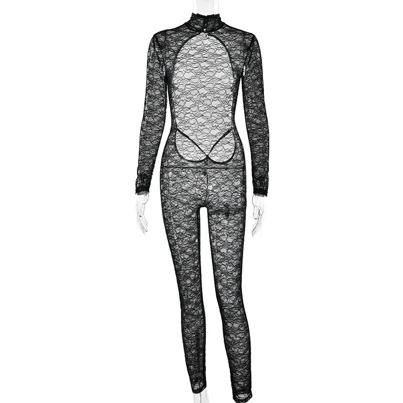 Fairycore jumpsuit met hoge hals, kant en open rug