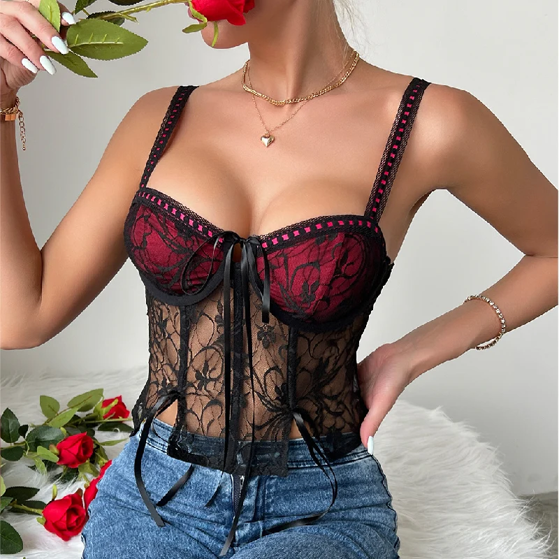 Fairycore kanten V-hals cami top met strik