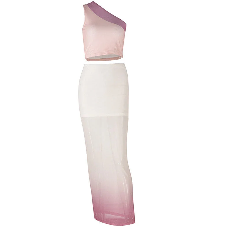 Gotische maxi-rok met onregelmatige schouder en mesh-details