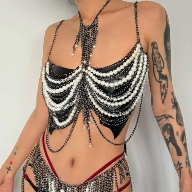 Halter gelaagde kralen metalen ketting taillekettingset