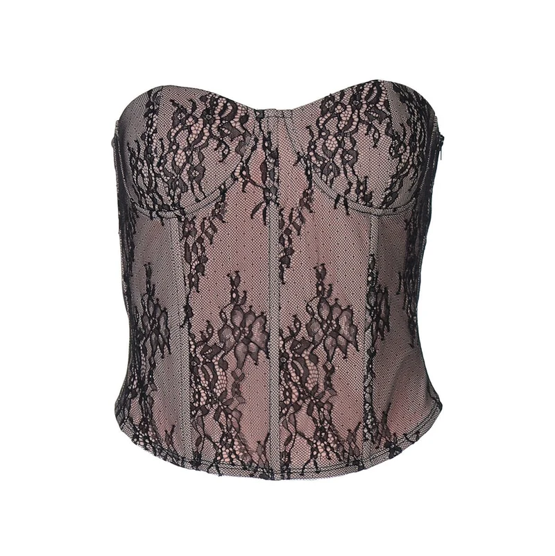 Fairycore sweetheart neck bustier lace zip-up tube top