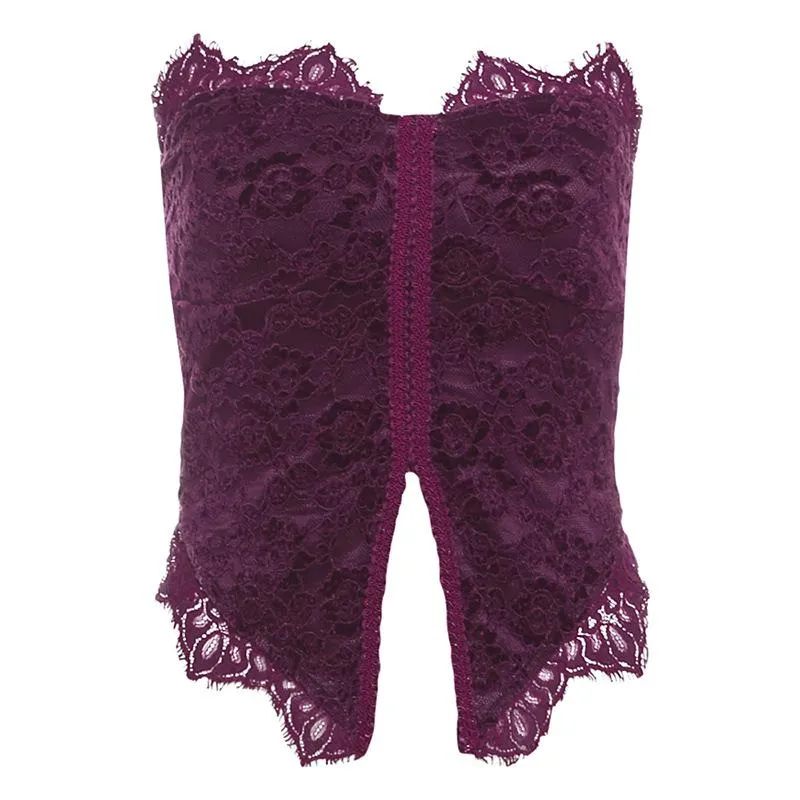 Fairycore strapless tube top met kanten zoom en open rug