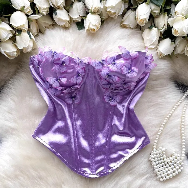 Y2K vlinderapplicatie rugloze tube top
