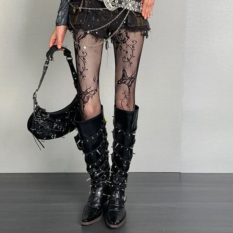 Visnet vlinderpatroon uitgeholde panty