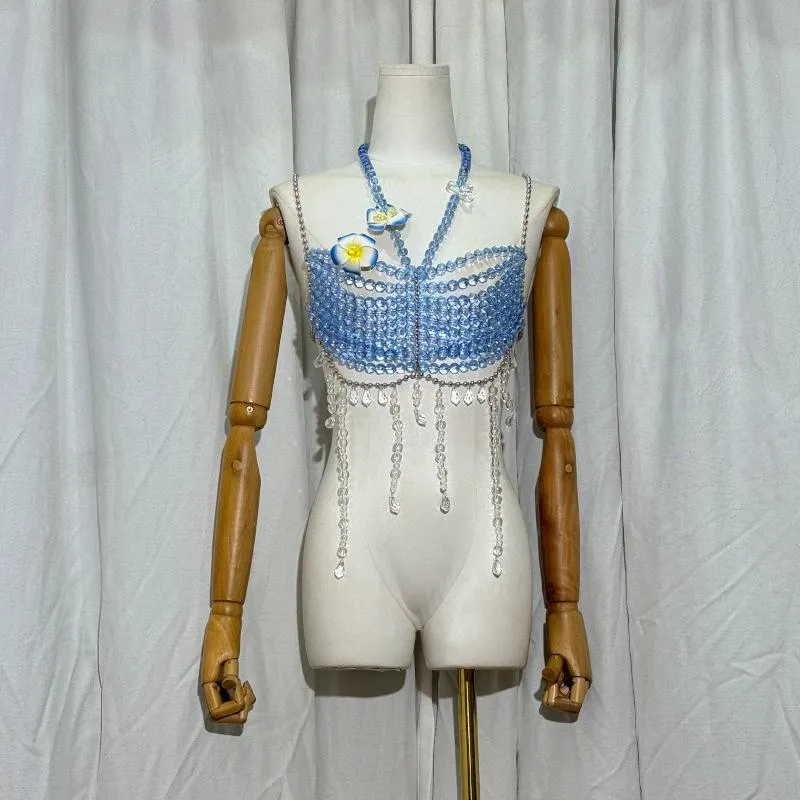 Fairycore halter beaded flower cami top