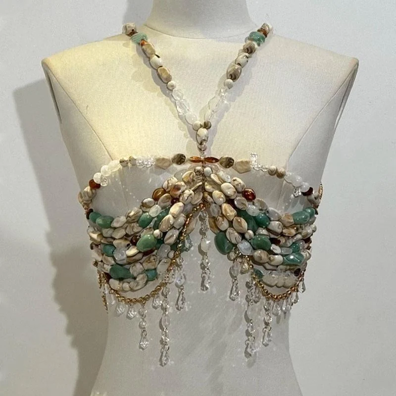Gotische, met kralen versierde, uitgeholde metalen ketting camisole top