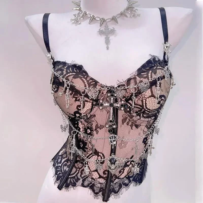 Fairycore sweetheart halslijn metalen ketting cami top
