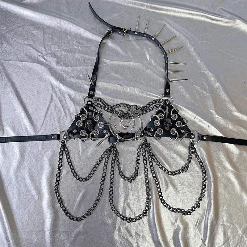 Gotische PU-leren ketting met klinknagels