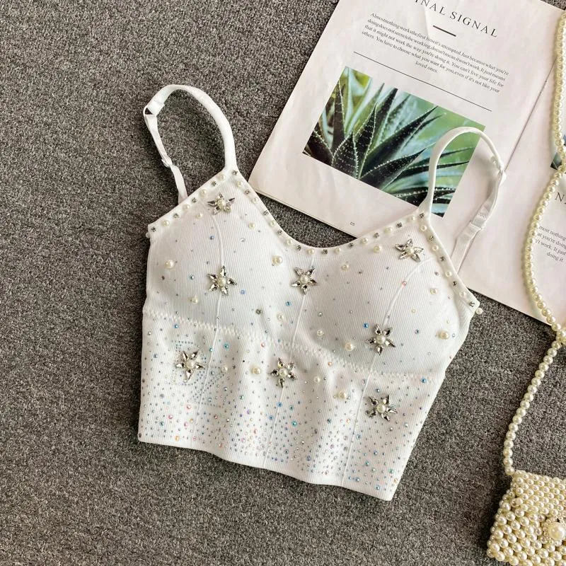 Gotische, met kralen versierde, rugloze camisole top met V-hals