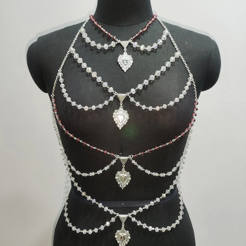 Goth halter layered pendant beaded top