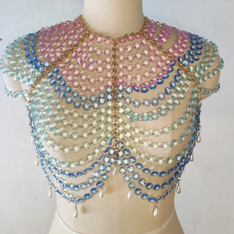 Y2K halter crop top met kralen en open rug