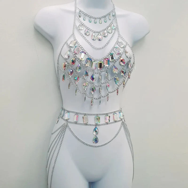 Halter kristal holle metalen ketting taillekettingset