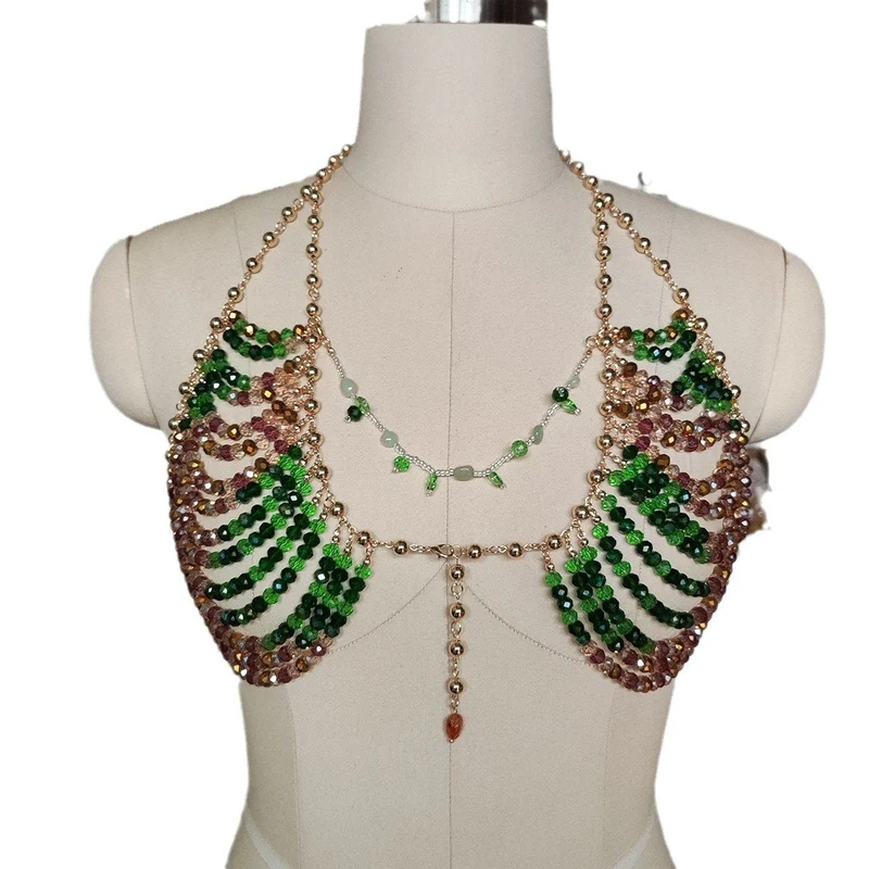 Y2K halter crop top met kralen en open details