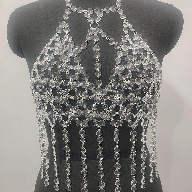 Halter o-ring uitgeholde kristallen kwastjes top