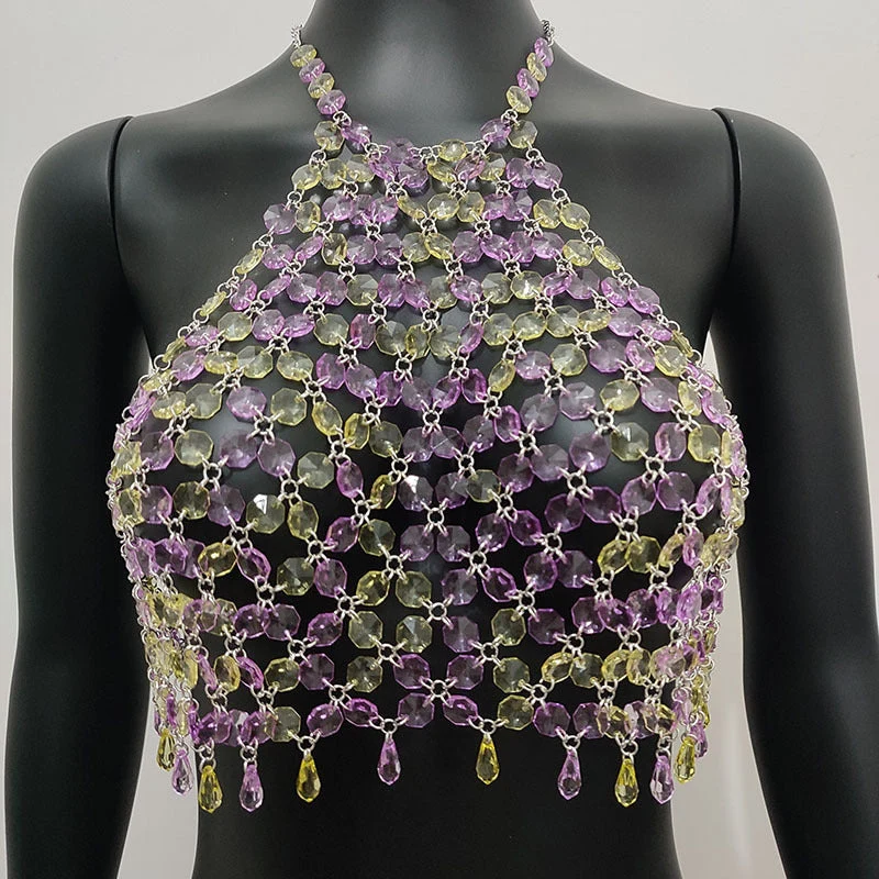 Y2K halter crop top met uitgeholde kristallen