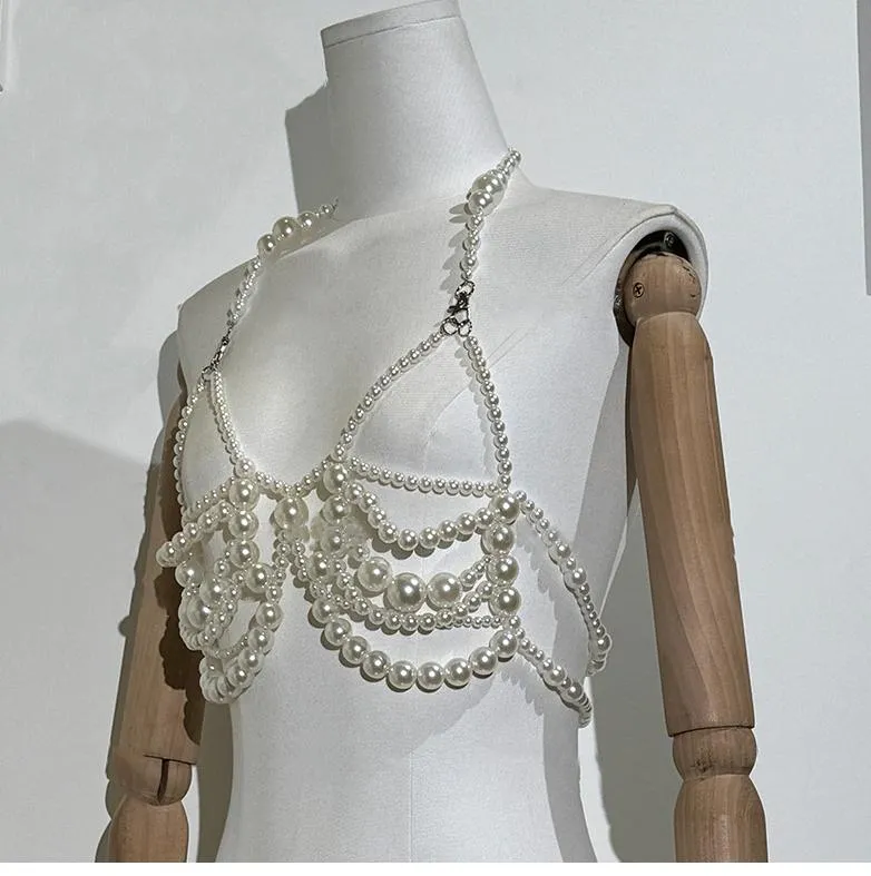 Grunge halter hollow out beaded top