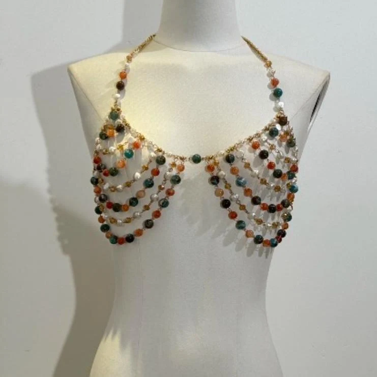 Halter kralen metalen ketting holle crop top