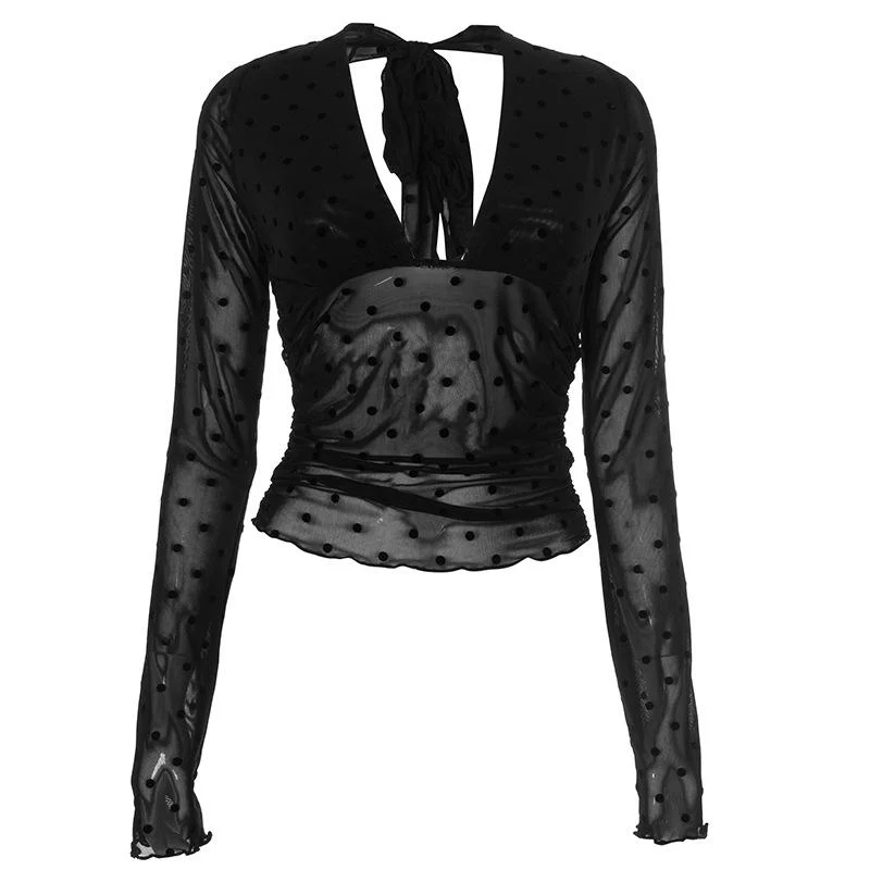 Fairycore long sleeve polka dot ruffle top