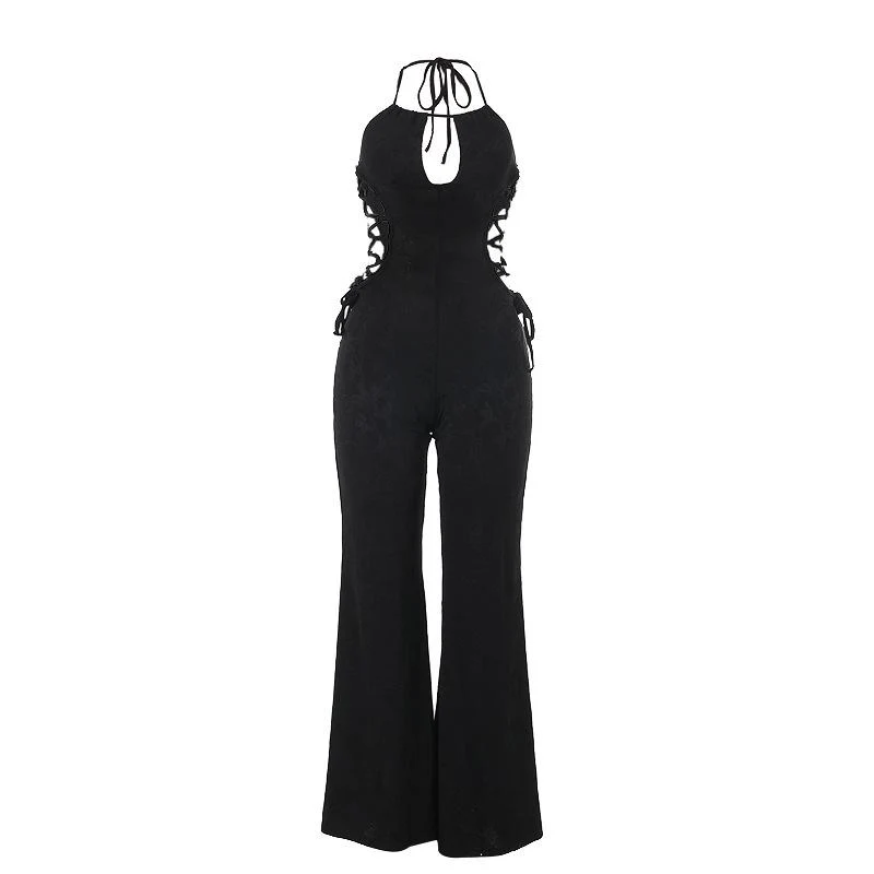 Halter uitgeholde jumpsuit met zelfstrik