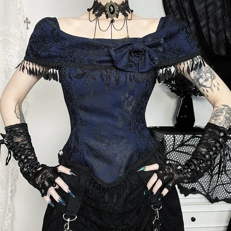 Fairycore bowknot tassels lace top