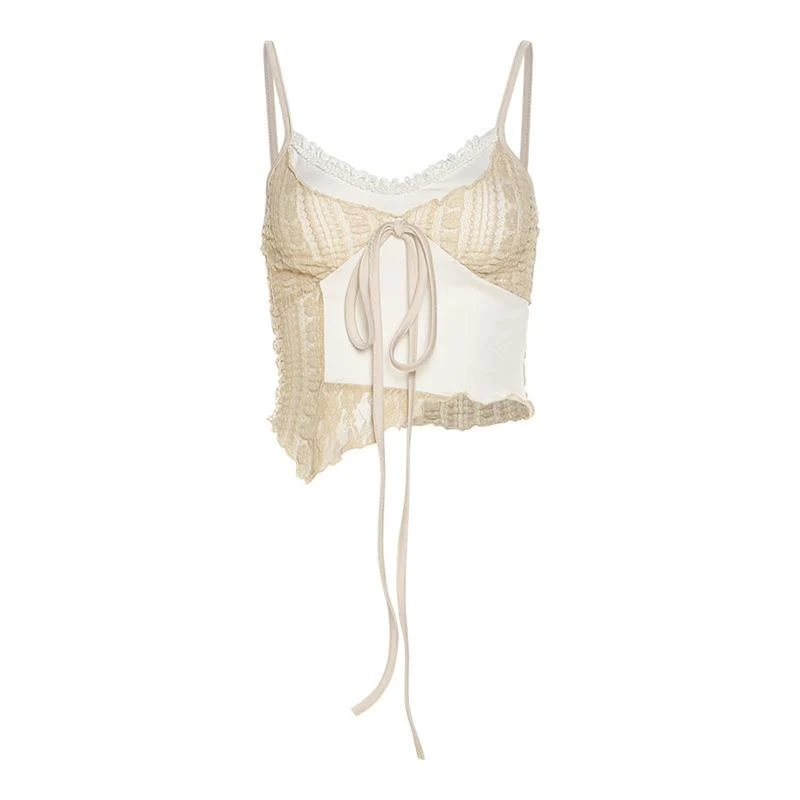 Y2K kanten V-hals patchwork cami crop top