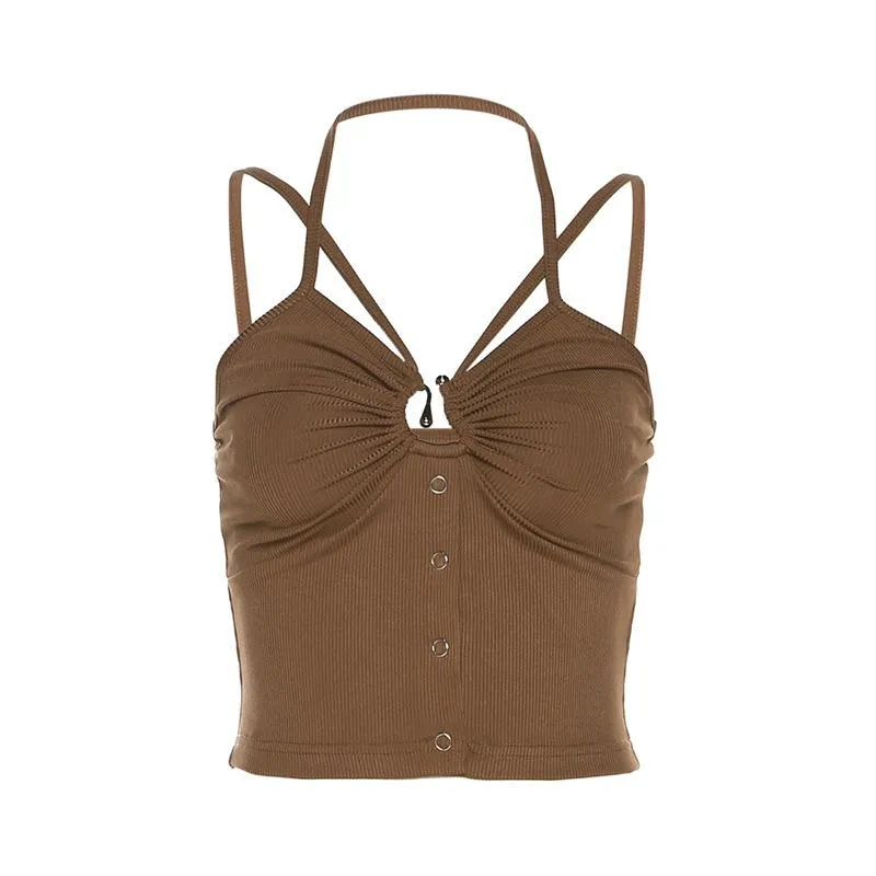 Y2K crop top met gekruiste voorkant, open rug en plooien