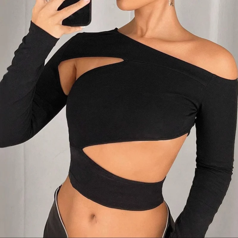 Goth one shoulder hollow out top