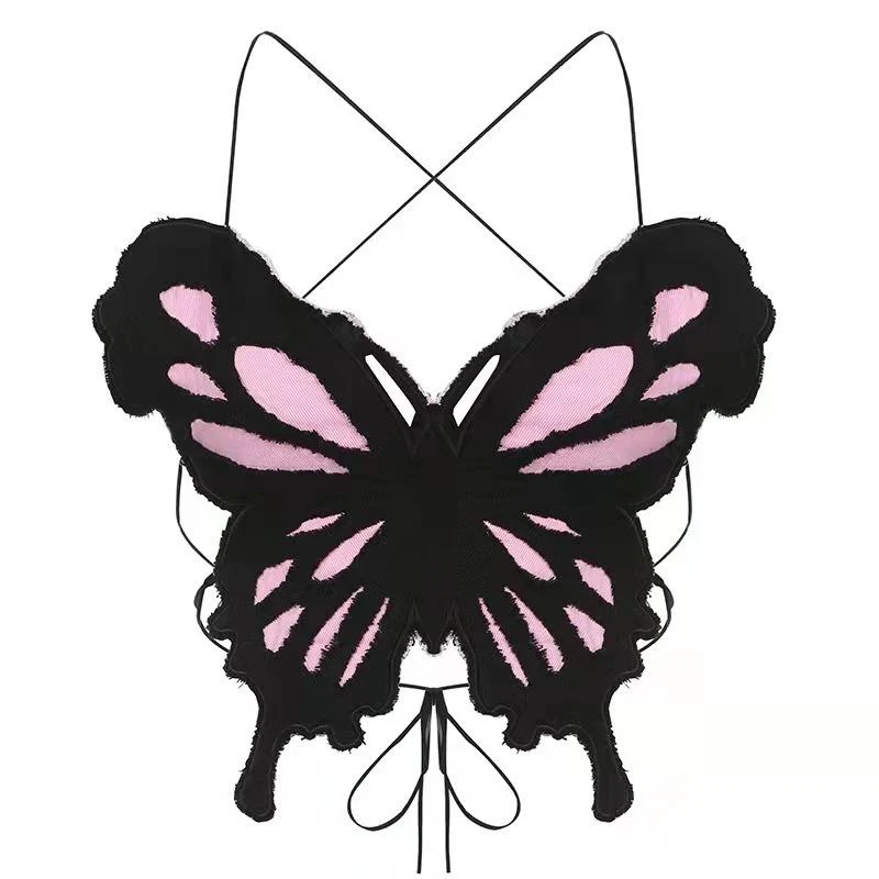 Y2K butterfly pattern backless cami top