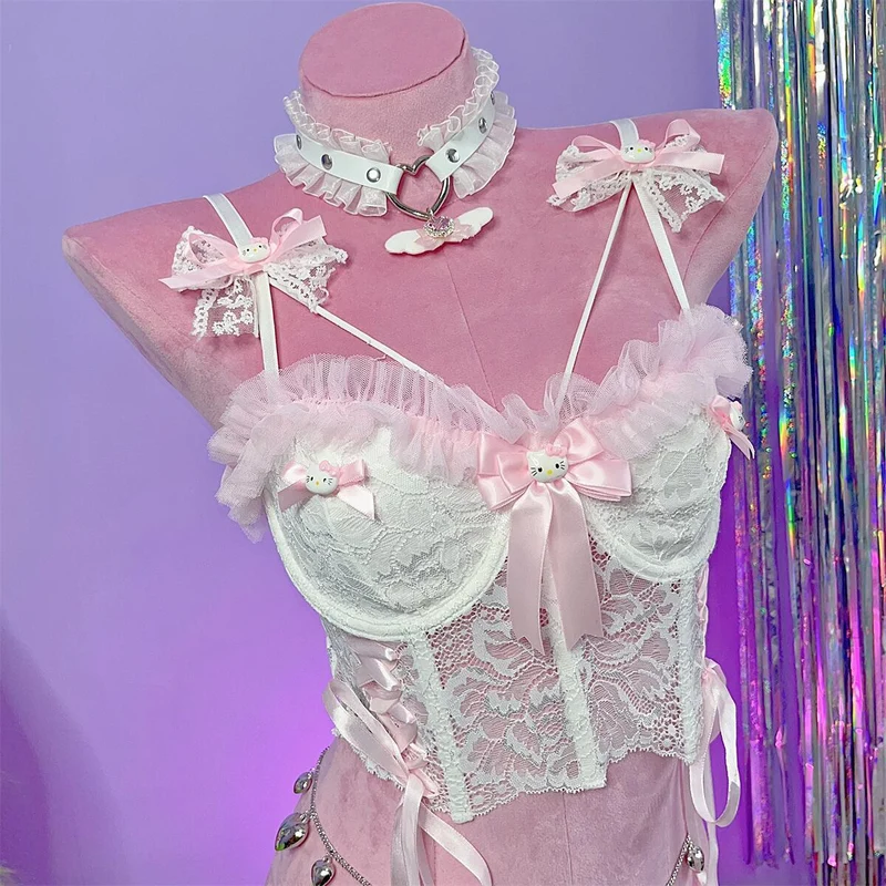 Sweetheart-hals bustier met strik "Hello Kitty"-patroon cami-top