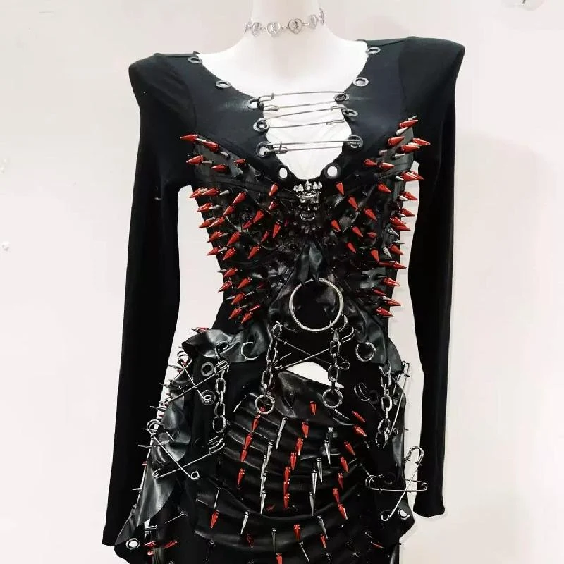 Klinknagel metalen ketting PU leer gothic punk minirok