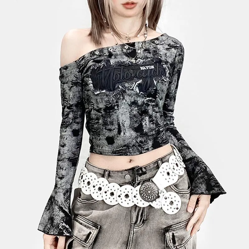 Grunge top met uitlopende mouwen en tie-dye print